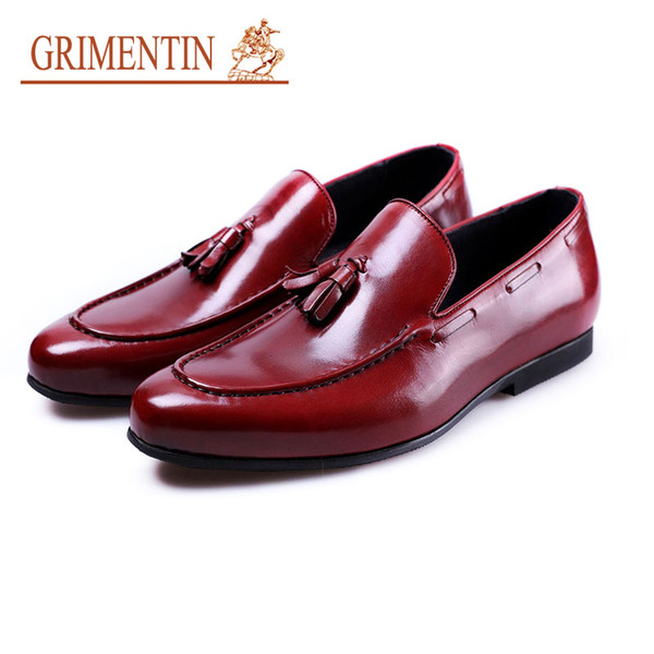 GRIMENTIN Hot Sale Fashion Brand Men Loafers Italian Designer Tassel Business Shoes Genuine Leather Slip On Casual Mens Dress Shoes