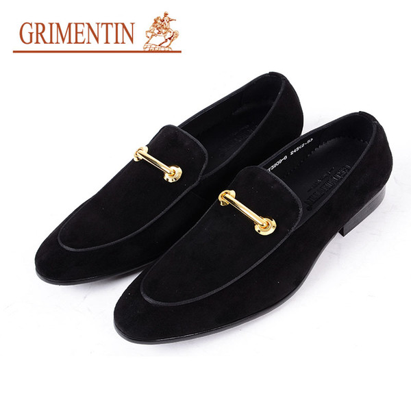 Grimentin Hot Sale Formal Men Dress Shoes Italian Fashion Slip-On Mens Loafers Suede Genuine Leather Designer Formal Wedding Male Shoes WF