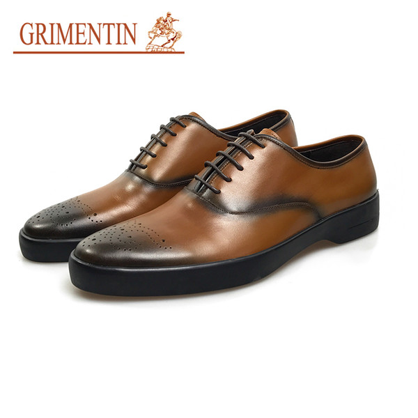 GRIMENTIN Hot sale Newest brown dress formal shoes mens luxury british style business shoes high quality leather for male size:38-44 YJ14