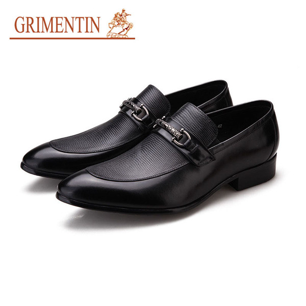 GRIMENTIN Hot sale Brand Mens Shoes Italian Fashion Genuine Leather Slip-On Man Loafers Black Brown Formal Business Office Dress Men Shoes