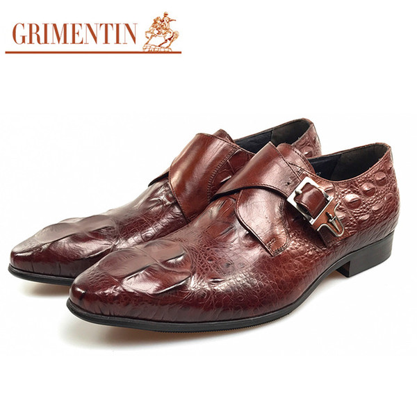 GRIMENTIN fashion Italian oxfords mens dress shoes with buckle black brown designer male shoes men wedding business office size:38-44 O5