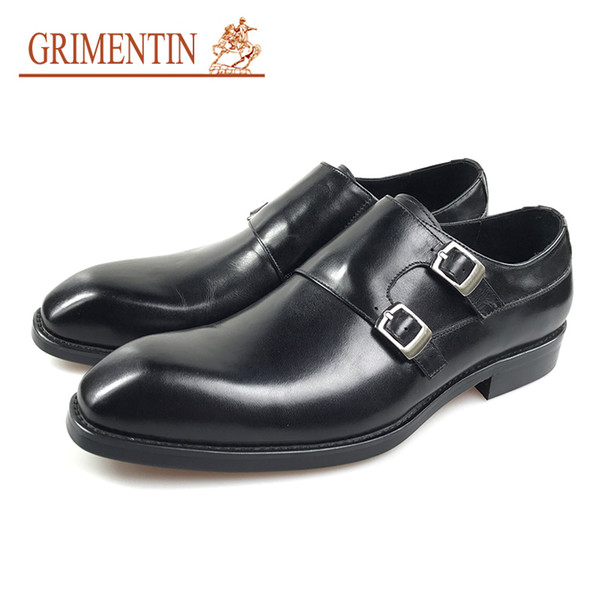 GRIMENTIN Hot sale brand mens shoes genuine leather double buckle black brown man oxford shoes Italian fashion wedding mens dress shoes