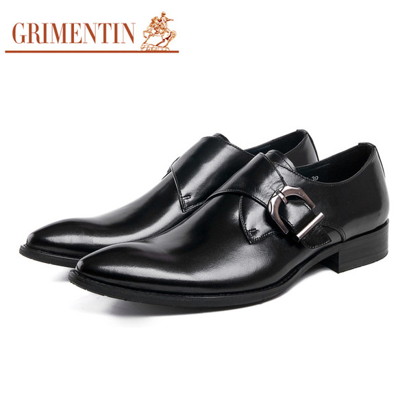 GRIMENTIN Hot sale brand classic buckle strap mens dress shoes genuine leather comfortable black male shoes men size:38-44 1SH180