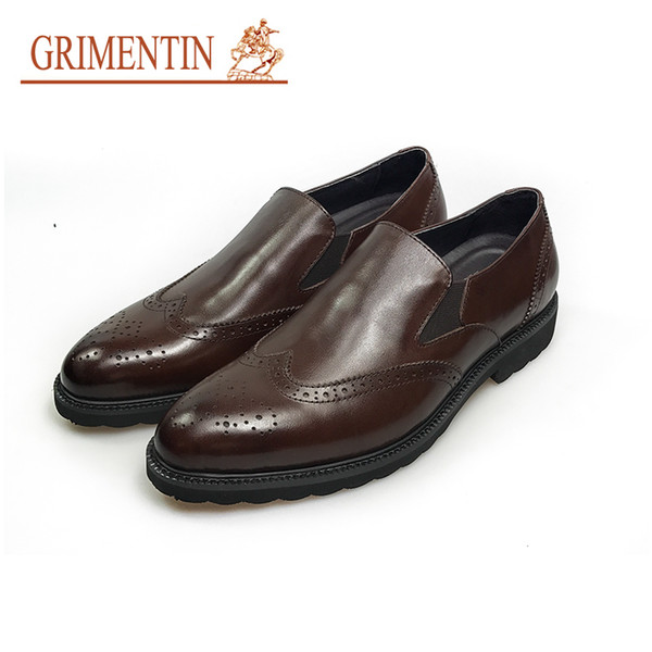 GRIMENTIN fashion italian vintage business shoes men slip on genuine leather formal shoes size:38-44 s42