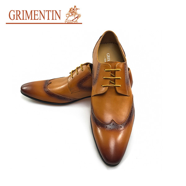 GRIMENTIN Hot sale brand mens oxford shoes genuine leather orange formal men dress shoes Italian fashion business office party male shoes