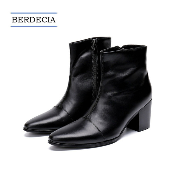 Designer New Italian Genuine Leather Men Ankle Boots Fashion High Heel Men Dress Boots Pointed Toe Motorcycle Boots Black 38-47