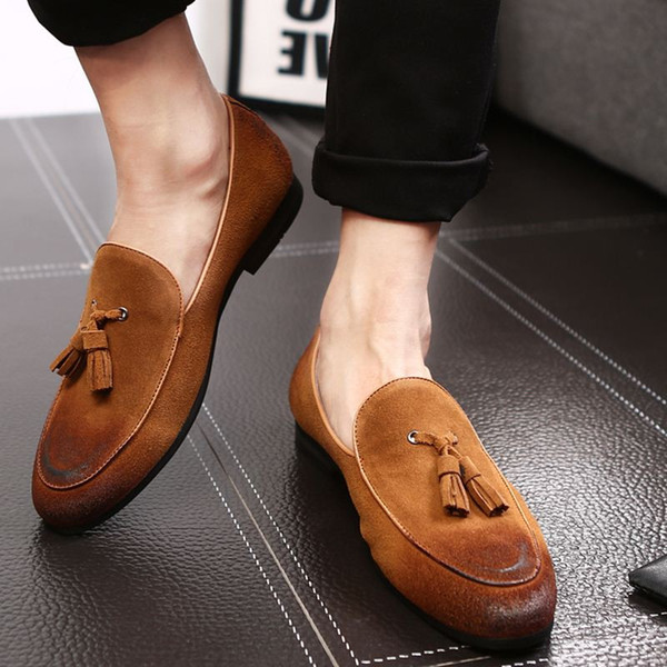 Luxury Brand Casual Shoes Genuine Leather Cow Suede Tassel Men Loafers Luxury Brand Slip On Dress Shoes Oxfords Shoes For Man Red Sole