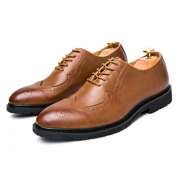 Men Fashion Bullock carved the British style hair stylist casual shoes, men's Leather Dress Business shoes