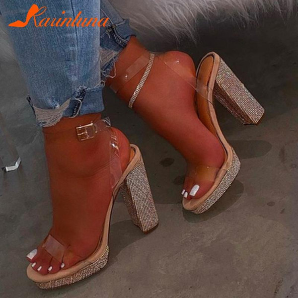 Karin 2020 Hot Sale Super High Heels Sandals Woman Shoes Buckle Strap PVC Crystal Platform Summer Shoes Women Sandals