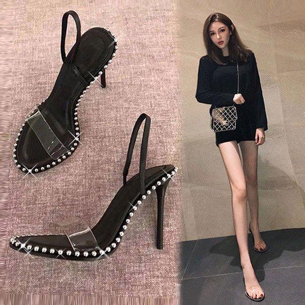 New highheeled sandals thinheeled steel bead transparent slippers type 2055