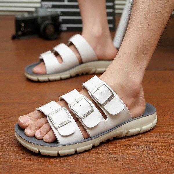 New Arrival Summer Men Beach Sandals Wholesale Korean White Casual Leather Buckle Metrosexual Shoes Free Shipping