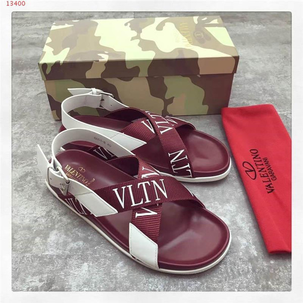 High designer men summer black white rubber sandals printing beach Cross belt slide fashion wear sandals indoor shoes size 38-45