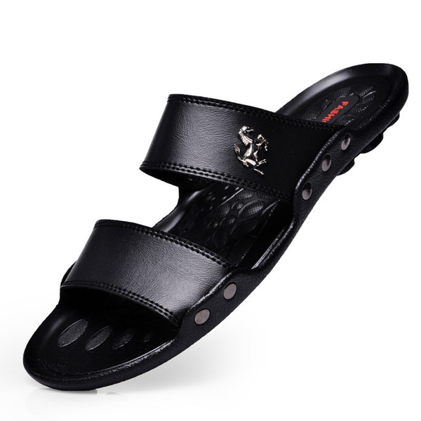 Mazefeng 2018 Summer Shoes High quality Men Sandals Slip-on Leather Beach Mens Slippers Platform Black Male Sandals Rubber Shoes #57048