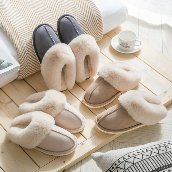 Suede cotton slippers for autumn/winter couples warm woolen slippers for men and women slipper non-slip cotton shoes