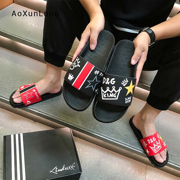 Summer Men's Slippers Fashion New Non-slip Youth Trend Full Grain Leather Sandals Outdoor Beach Slides Flip-flops Shoes