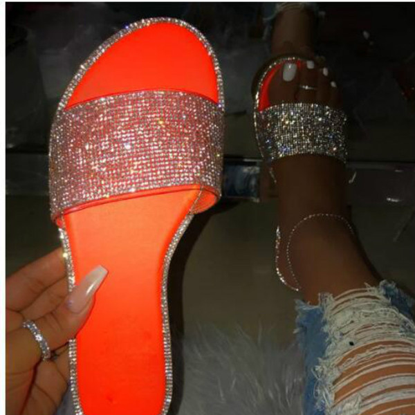 Diamond bling slippers women shoes 2020 summer beach slippers slip on sandals outside flip flops luxury designers