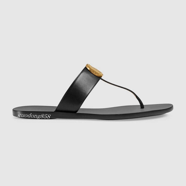 mens and womens fashion Leather Thong Sandals with gold-toned detail unisex causal slippers beach flats rubber flip flops