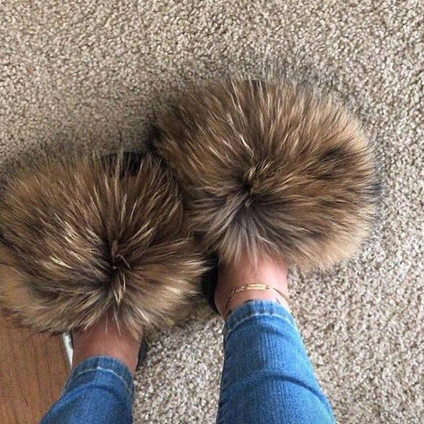 2019 Real Fur Slides Wholesale Furry Sliders Women Ladies Fur Slippers hand mada amazing Quality