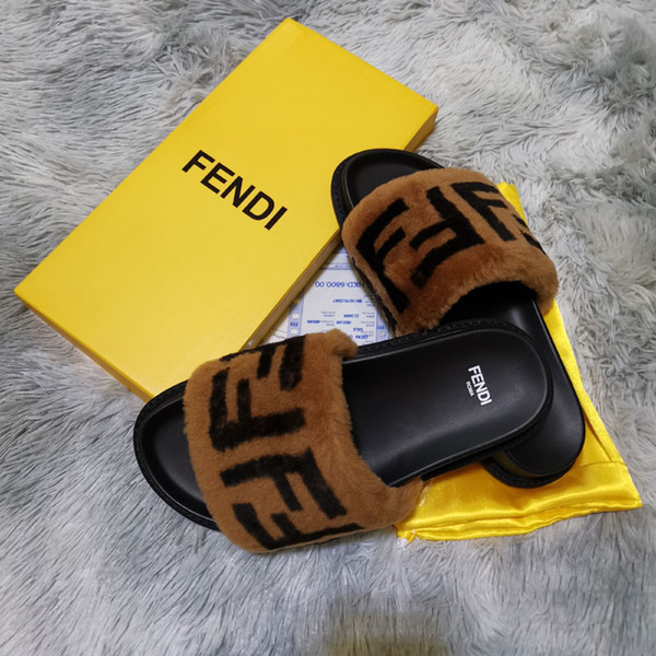 Women Furry Slippers Fluff letter luxury casual Shoes Boots Fashion Luxury fashion men Sandals Fur Slides Slippers with box F1681