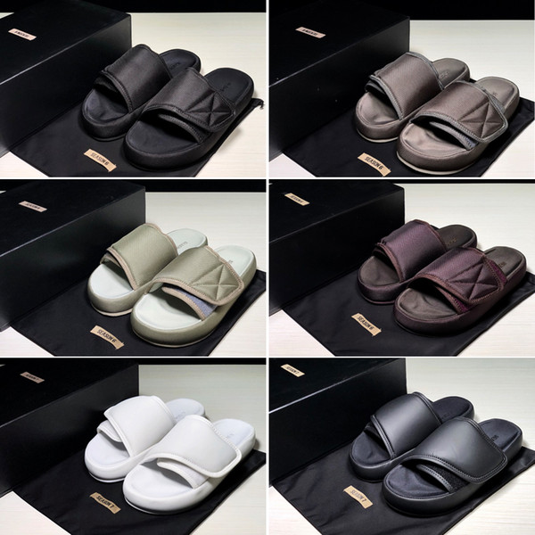 2019 Kanye Season 6 Slides Top Quality Summer Men Women Fashion West Season 7 Black Embroidery Waterproof Outdoor Slippers Size US5-US11