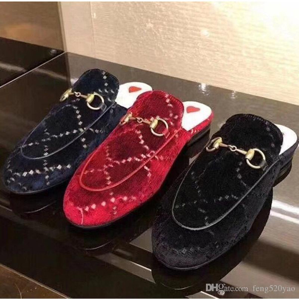 Baotou slippers for men women 2019 soft cowhide outdoor beach flat Lazy slippers 100% leather Designer Luxury velvet Cartoon Slippers 42-46