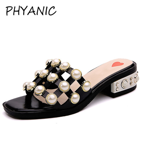 PHYANIC 2018 Woman Sandals String Bead Fashion Square Toe Slippers Summer Beach Flats Slip On Women Shoes Creepers