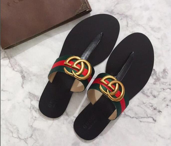 Inexpensive luxury men's and women's summer sandals beach slide luxury slippers ladies shoes printed in leather 35-46 without box