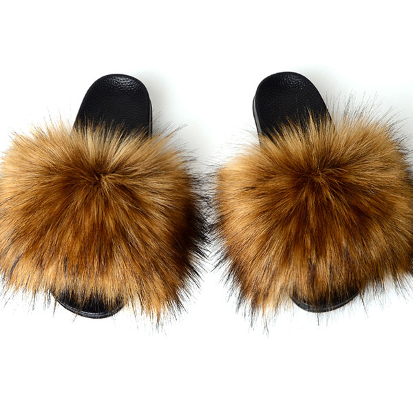 Fashion Fake Fur Slippers Women Summer Slippers Flip Flops Casual Faux Fur Slides Plush Shoes Home Furry Flat Sandals Female