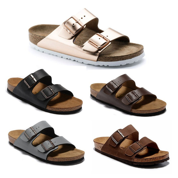 Arizona Women's Flat Sandals Women Double Buckle Famous style Summer Beach design shoes Top Quality Genuine Leather Slippers 36-47