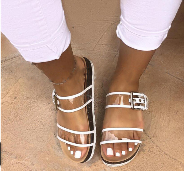 Women's Sandals Summer Outside Slippers Ladies Cute Flat Buckle Slippers Women's Hot 09