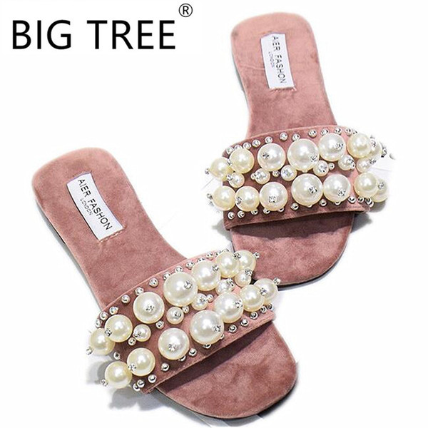 New Women Pearl Beach Shoes Flat Woman Sandals Summer 2019 Woman Shoes Lady Fashion Slippers Luxury Shoe Women Designers Slipper