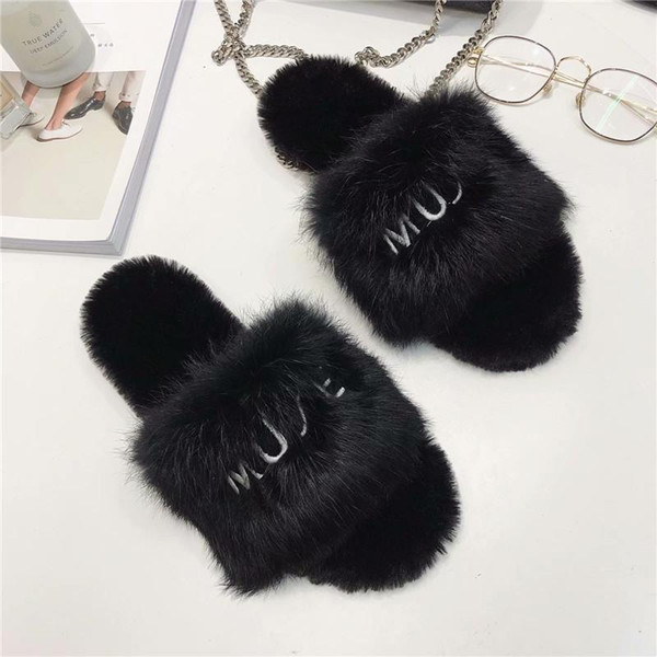 2018 New Fashion Women Slippers Female Letter Fur Shoes Lady Indoor Leisure Shoes Flock Flat Heels Comfortable Shoe With Warm