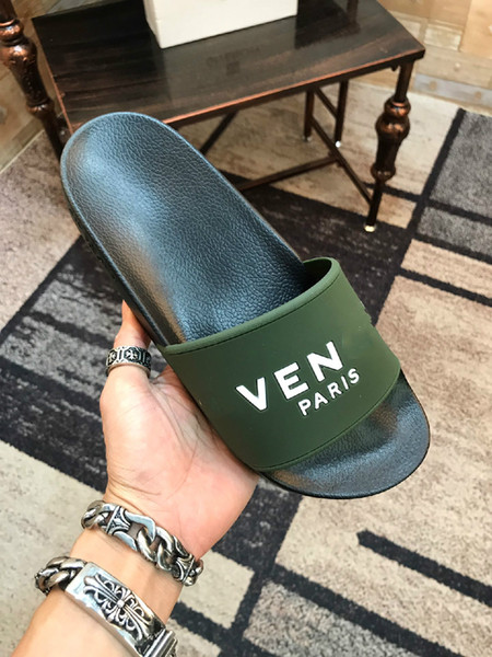 Paris Luxury Designer Mens Womens Summer Sandals Beach Slide Slippers Ladies Flip Flops Loafers Print Solid Color Army Green with Box