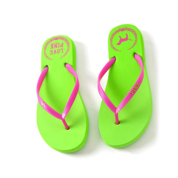 Girls love Pink Sandals Candy Colors Pink Letter Slippers Shoes Summer Beach Bathroom Casual Rubber Slides Flip Flop Sandals