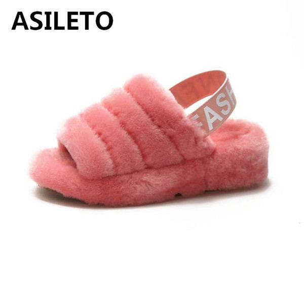 ASILETO Natural Home Slippers Winter Women Indoor Slippers Fur wedges shoes Warm Furry Wool Slipper Lady House Shoes woman T536