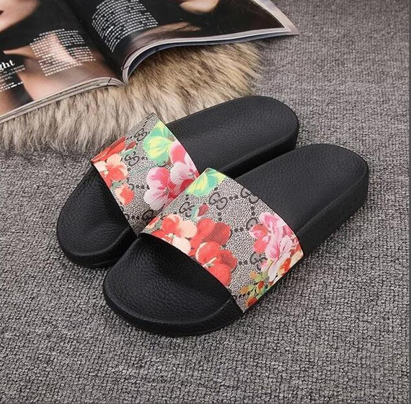 Rubber slide sandal Floral brocade men slipper Gear bottoms Flip Flops women striped Beach causal slipper US5-12 034