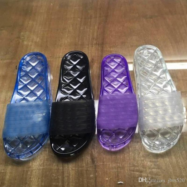 Designer Beach slippers Summer men women Cartoon Big Head Slippers Glue surface transparent crystal shoes PVC luxury Bath Ladies slippers 42