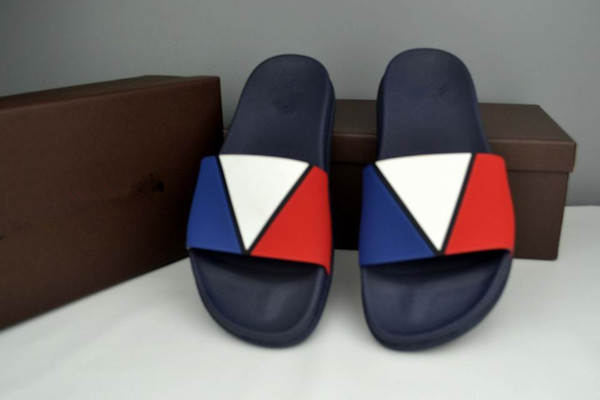 Famous Brand Luxuy With Orignal Brand Logo Men's Woman Flat Sandals Casual Classics Triangular Summer Beach Slipper Genuine leather Slippers