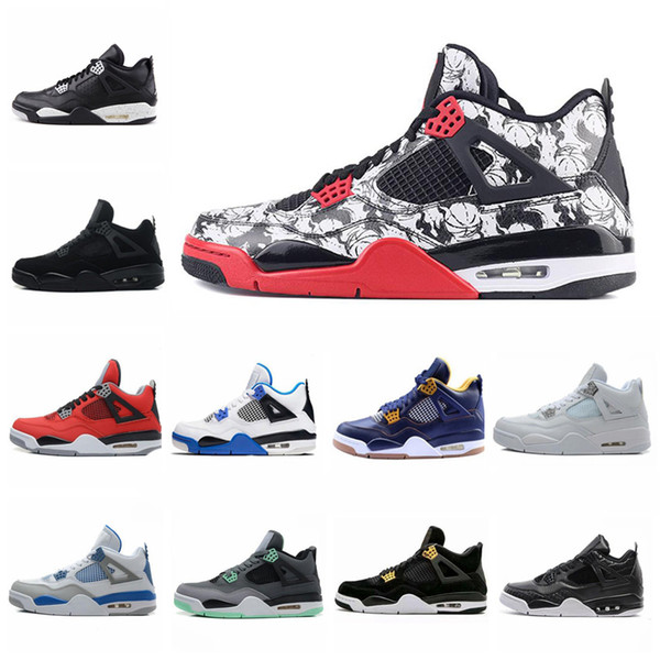 4 4s mens basketball shoes sneakers Tattoo black and white graffiti Cactus Jack Raptors Kaws Travis Scotts Money Royalty Bred Fire Red