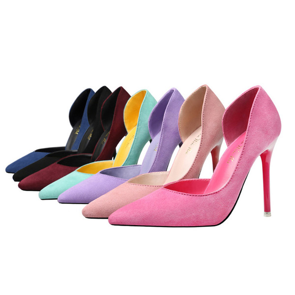 2019 women's sexy wedding shoes colorful pointed toe stilettos super high heels shoes Sexy shallow suede women's shoes TY-51