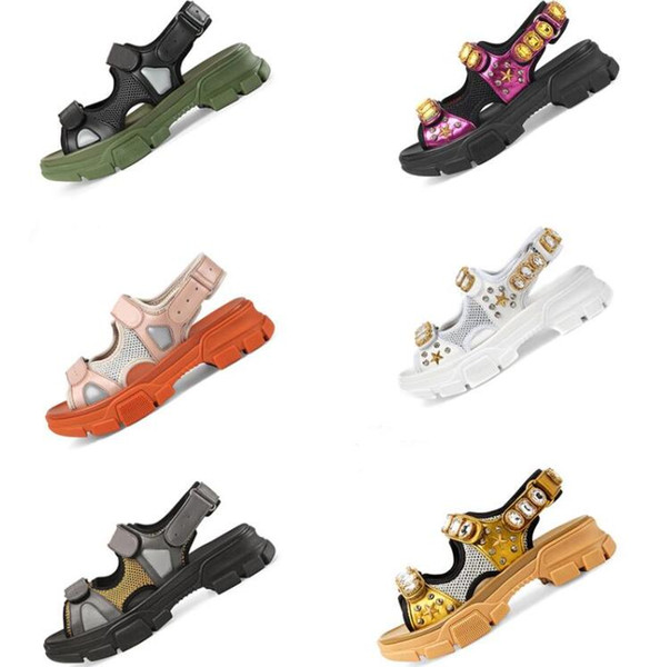 Designer riveted Sports sandals diamond brand women's leisure sandals fashion Leather outdoor beach Women shoes