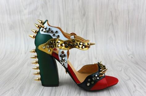 New Fashion Women Sandals Embellished Studded Rivets Charm Sandalias Mujer Brand Dress Party Shoes Mixed Color