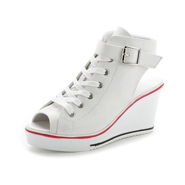 Fish mouth shoes canvas female sandals with open toe hollow large size women's shoesSpring and summer new high-top canvas shoes .SP-015