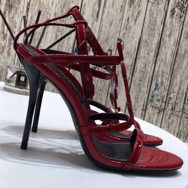 Designer Women Colorful Heels Sandals Top Quality T-strap High-heeled Pumps Ladies Patent Leather Dress Single Shoes fashion luxury designe