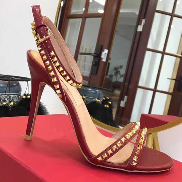 Designer women high heels party fashion rivets sexy shoes Dance shoes wedding shoes Double straps sandals