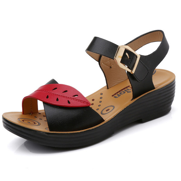 Ladies fashion casual shoes Summer Sandals Slipper Beach shoes Black/Red Non-slip rubber sole Women shoes Work/home Wedge Platforms T652