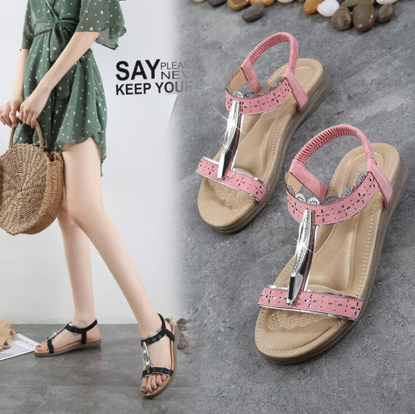 2019 Ladies fashion casual shoes Summer Sandals Slipper Beach shoes Black/Pink Women shoes Work/home Flat Heel Beef tendon sole A6616-9