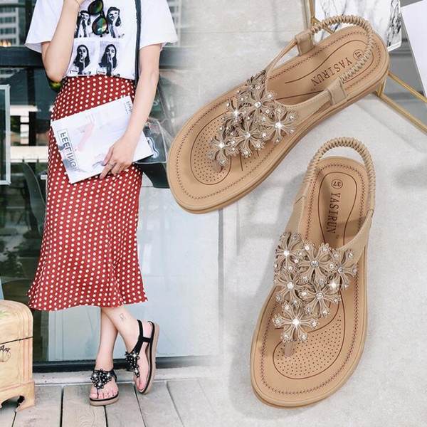 2019 Ladies fashion casual shoes Summer Sandals Slipper Beach shoes Black/Brown Women shoes Work/home Flat Heel Beef tendon sole A889-1