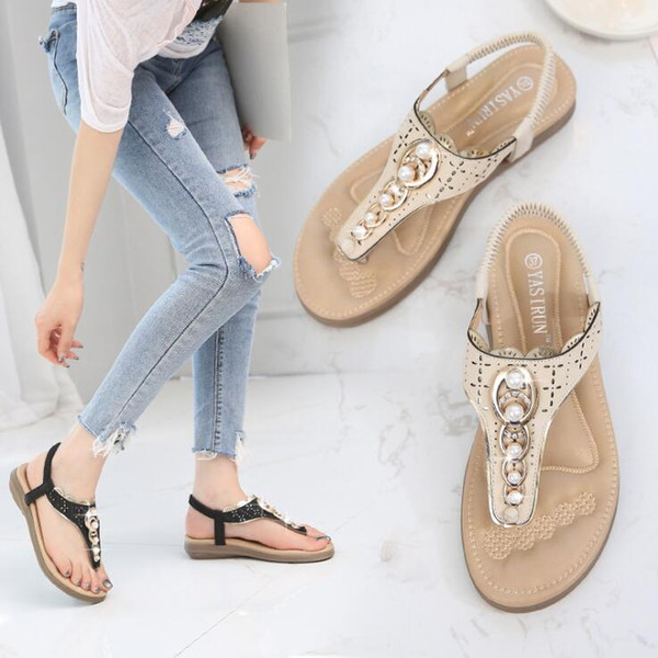 2019 Ladies fashion casual shoes Summer Sandals Slipper Beach shoes Black/White Women shoes Work/home Flat Heel Beef tendon sole A6616-1