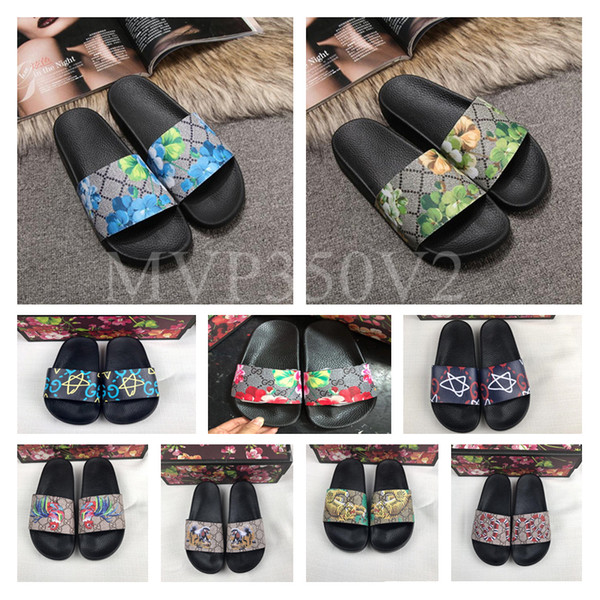 2019 High Quality Men Women Sandals Designer Shoes Luxury Slide Summer Fashion Wide Flat Slippery Sandals Slipper Flip Flop size 35-46